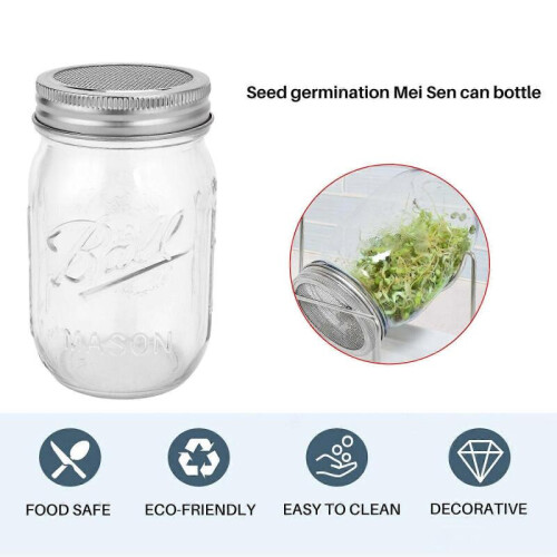 Pot de germination avec couvercle grillagé en acier inoxydable Germoir à large ouverture d'un quart 1