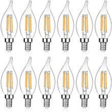 E12 110V LED-Kerzenbirne, dekorative LED-Filamentkerzenbirne mit Flammenform, E12-Sockel, nicht dimmbar, 12er-Pack