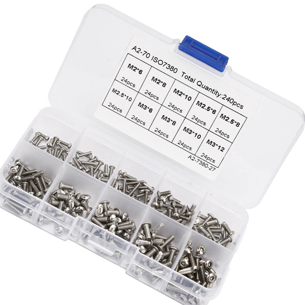 240Pcs Stainless Hex Socket Screws M2x6âM3x12 4651393784471