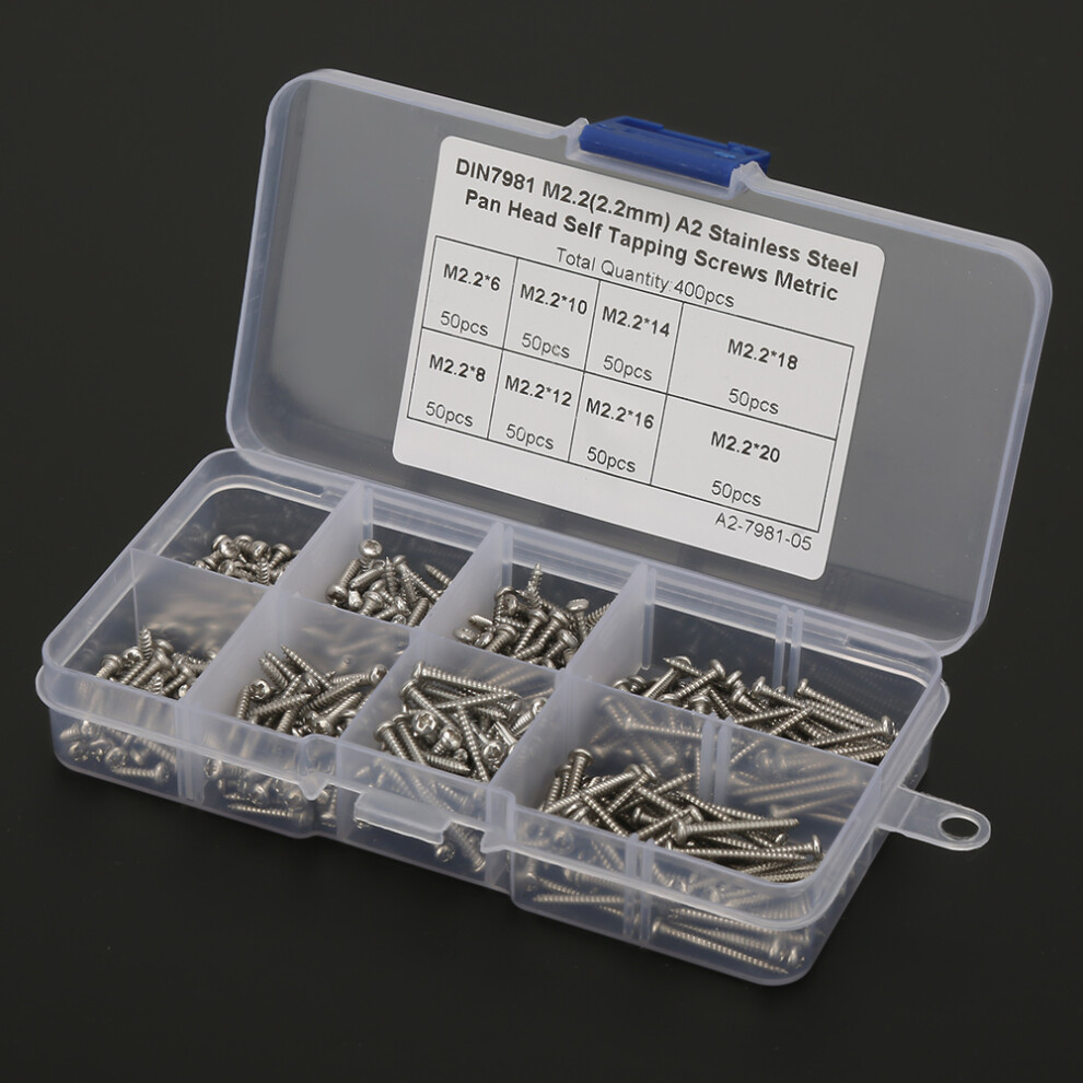 M2.2 Stainless Steel Self-Tapping 400Pcs 6-20Mm 8191393784485