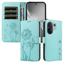 Compatible with VIVO V60 5G Flip Case with Card Slots And Wrist Strap Stylish And Protective Dandelion Print Leather Phone Case