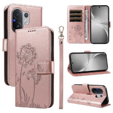 Compatible with VIVO V60 5G Flip Case with Card Slots And Wrist Strap Stylish And Protective Dandelion Print Leather Phone Case