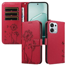 Compatible with OPPO A6 PRO Flip Case Stylish And Protective with Card Slots And Wrist Strap Dandelion Print Leather Phone Case