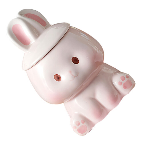 Rabbit Designs Ceramic Cup 350ml Coffee Mug With Lid For-Pink