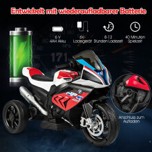 6V dětská elektrická motorka s hudbou, světlomety, 3 kola, červená