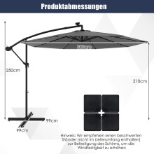 Solární konzolový slunečník, 300 cm, 40 LED světel, šedý