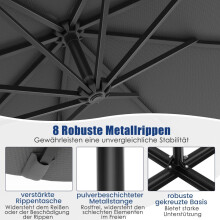 Parasol op zonne-energie, 300 cm, 40 LED-lampjes, grijs