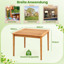 Vierkante eettafel van acaciahout voor buiten met parasolgat.