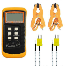 Dubbelkanaals thermokoppelthermometer - K-type (-50 tot 1300 C) met buisklem en twee sensoren