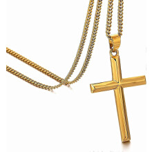 Kreuzkette für Herren. Edelstahlkette mit Kreuzanhänger. Kubanische Gliederkette mit Kreuz. Schlichtes Schmuckgeschenk.