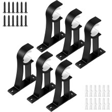 Set zwarte, robuuste gordijnroedebeugels van aluminiumlegering met kunststof gesp voor roeden van 25-30 mm.