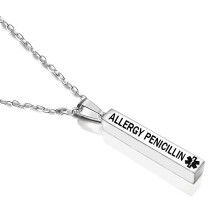 Medische alarmketting van roestvrij staal met pilaarontwerp, unisex mode-sieraad.