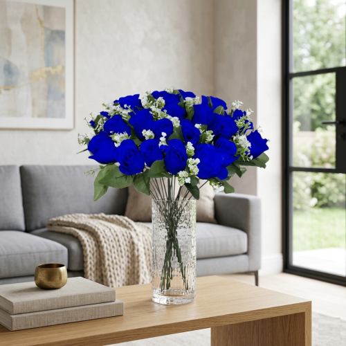 Blue Head Rose Bouquet Artificial Flower 24 Piece 1