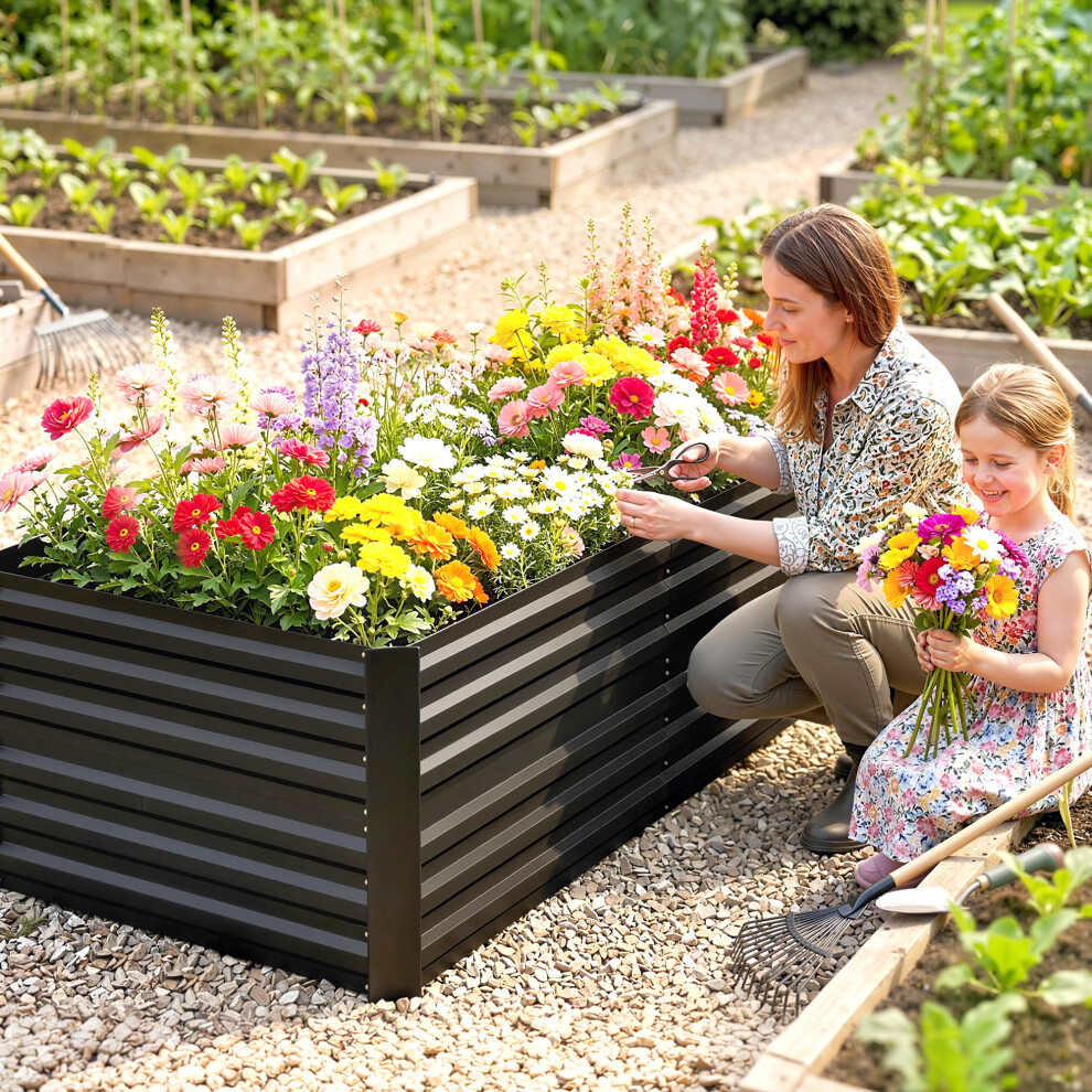Outsunny (180 X 90 X 59 Cm, Black) Galvanised Raised Bed For Garden