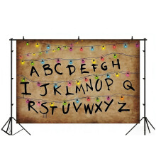 Stranger Photography Backdrop Rustic Alphabet Colorful Lights Background Kids Birthday Party Decorations Supplies Cake Table Banner Photo Bo