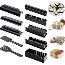 Sushi-maakset voor beginners: 10-delige plastic sushi-maakset, compleet met 8 sushi-rijstrolvormpjes, vork en spatel. Doe-het-zelf sushi-set voor thui