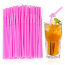 100pcs Pink Bendy Straws Flexible Disposable Drinking Straws for Parties Juice Milk Cocktails