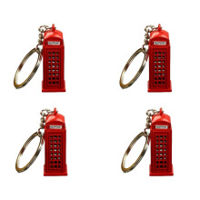 4X Vintage-puhelinkoppi, brittiläinen miniatyyri, lontoolainen auton avaimenperä, avaimenperä, valettu avaimenperä, lahja naisille ja tytöille