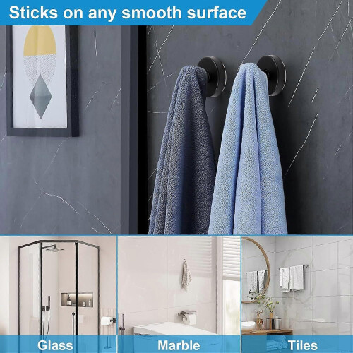 4 Pack Black Suction Cup Hooks for Shower Glass Doors Rustproof Twist Lock Bathroom Towel Holders 15lbs 2