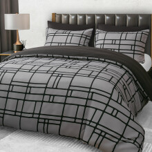 (Super King, Grey & Black) Double Brushed Microfiber Duvet Cover Set Reversible Design with Zipper Closure and Corner Ties