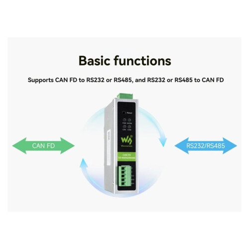 Waveshare Conversor Modbus CAN FD para Protocolo Serial RS232/RS485 Bidirecional RS232/RS485 para CAN FD 5 Modos