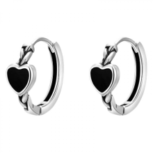 25-26 1 Pereche Cercei Rotunzi din Argint Sterling S925 cu Formă de Inimă, Cercei Rotunzi Delicați din Argint pentru Fete, Femei (Negru)