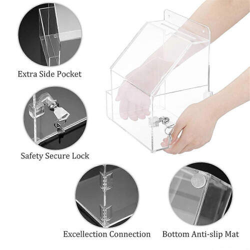 Suggestion Box with Lock Wall Mounted Donation Box Transparent 1