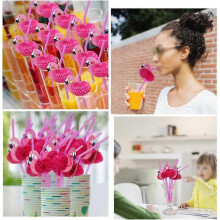 50 de paie flamingo flexibile pentru cocktailuri, decorațiuni cu paie flamingo