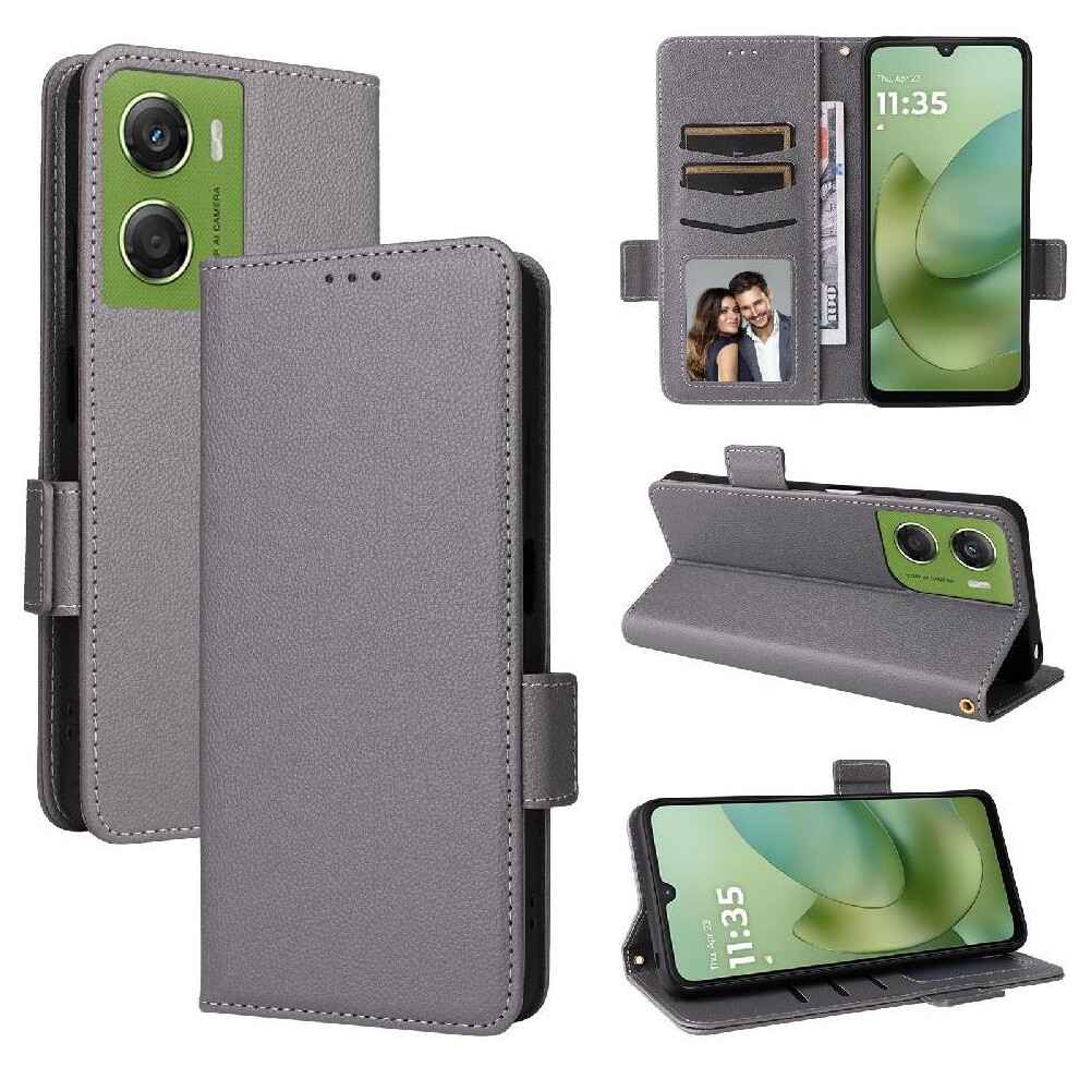 (Gray) Flip Case For Motorola Moto G06 Card Slots Holder Magnetic Pu Leather Side Buckle Wallet Gray 764563373338
