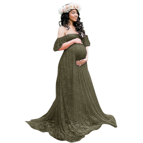 Comfortable Stretch Pregnancy Gown Feature-Army Green XL