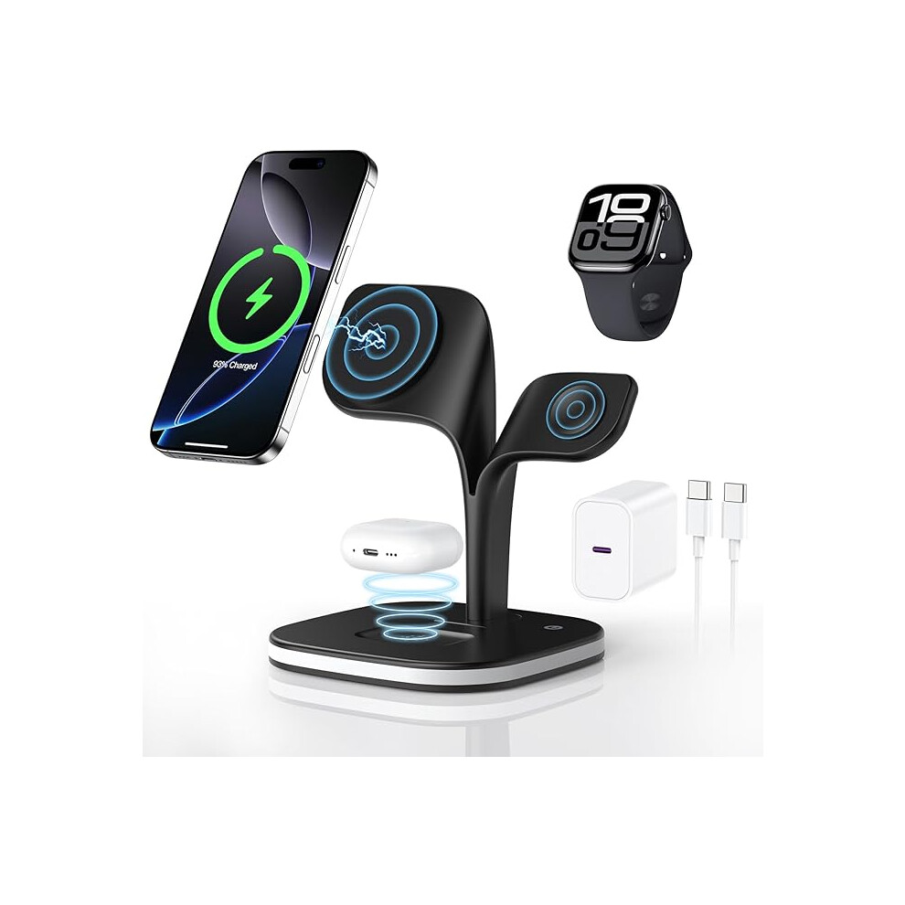 Photos - Other for Mobile 3 in 1 Wireless Charging Station for Apple MagSafe Charger for iPhone 17e Air 17 16 15 14 13 12 Series, Magnetic Stand for A