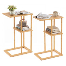 Bambus-Beistelltischset in C-Form, 2-stöckig, 40 x 28 x 65 cm
