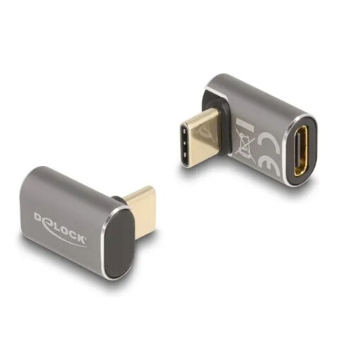 Delock Úhlový adaptér USB-C samec-samice, 40 Gbps, 240W PD, 8K @ 60Hz - šedý
