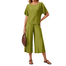 2 Piece Sets for Women  Cap Sleeve Crop Top-Fruit green XXXL