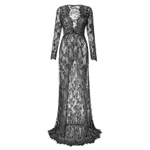 Sophisticated V Neck Long Sleeve Maternity Dress-Black XL
