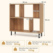 Boekenkast met 4 compartimenten & metalen poten staande plank opbergplank naturel