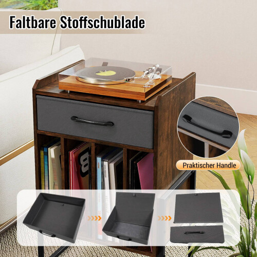 Schallplattenständer mit 4 Ablagen, braunes Retro-Design 2