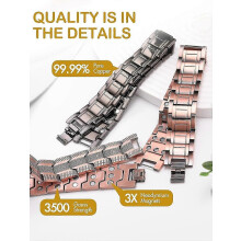 Pánský měděný náramek, 3x silný, magnetický, z 99,99% čisté mědi s magnety, nastavitelná délka s nástrojem pro
