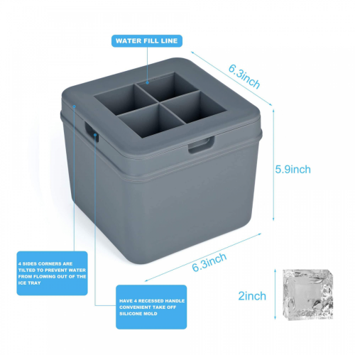 Whiskey Clear Ice Cube Maker - 4-Cavity 5cm Bubble-Free Square Ice Mold for Home Bar 2