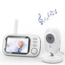 Video-Babyphone, Babyüberwachung, 3,5-Zoll-IPS-Bildschirm, Babykamera mit Schlaflied- und Fütterungsalarm, EU-Stecker