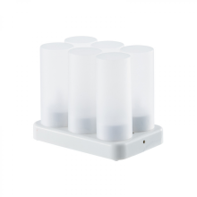 4er-Set wiederaufladbare LED-Teelichter mit flackernder Flamme, mattierten Bechern und Ladestation, gelbes Licht, AC 100–240 V (mit Batteri