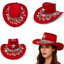 Praktische Filz-Cowboyhüte mit festlicher Fünf-Zacken-Sternverzierung, bequemes Unisex-Western-Accessoire für Weihnachten, mehrfarbig