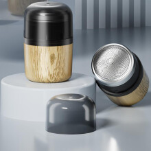 Miniafeitadora eléctrica compatible con acabado de madera, cabezal lavable, recortadora de barba recargable, cuchillas de acero inoxidable de 6 hojas