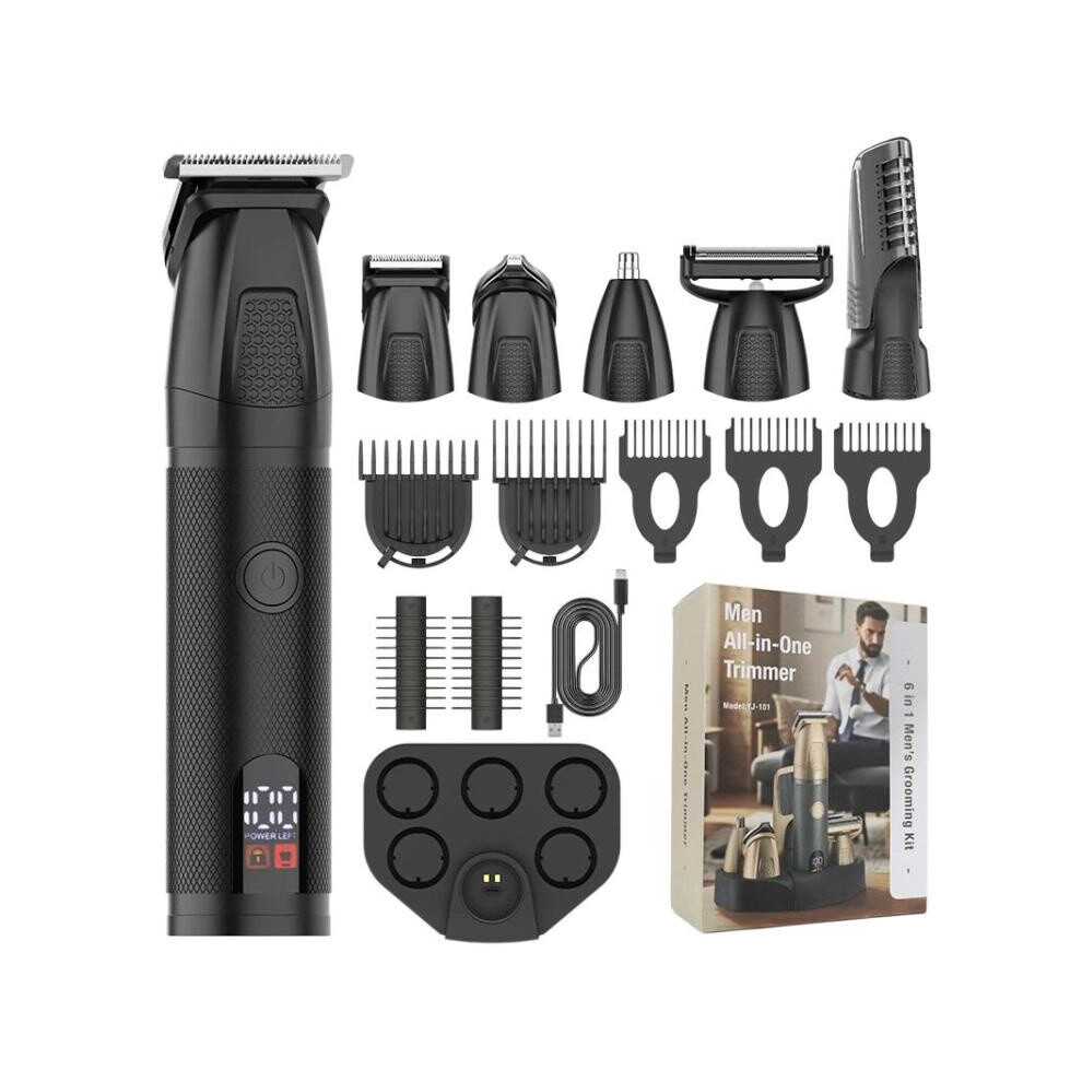 Black Compatible 6-In-1 Multifunctional Digital Display Electric Hair Clipper, Ipx6 Waterproof Nose And Armpit Hair Trimmer (Black)
