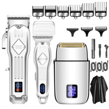 Compatible 3-Piece/Set Men'S Home Salon High-Power Hair Clippers (Silver) Silver