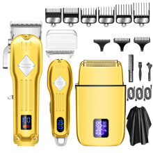 Compatible 3-Piece/Set Men'S Home Salon High-Power Hair Clippers (Gold) golden