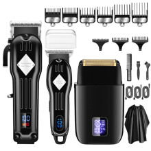 Compatible 3-Piece/Set Men'S Home Salon High-Power Hair Clippers (Black) black