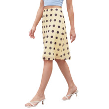 (XL, Yellow) Women's Midi Length Skirts Vintage Low Waist Dots Print A-Line Skirts Flowy Skirts