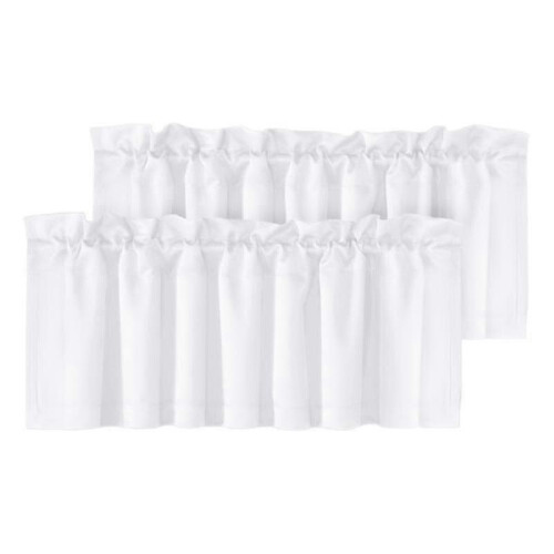 (White) 2Pcs Blackout Valance Thickened High Shading Solid Color  Kitchen/Bathroom Soft Silky Stylish Window