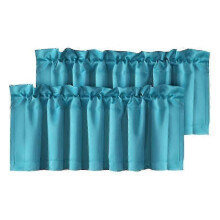 (Lake Blue) 2Pcs Blackout Valance Thickened High Shading Solid Color Kitchen/Bathroom Soft Silky Stylish Window